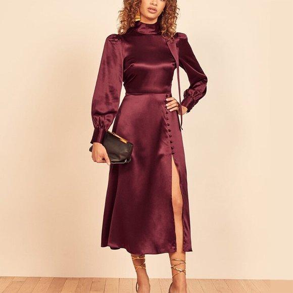 Reformation Dresses & Skirts - NWT Reformation Maple Silk Purple Plum Long Sleeve Midi Dress size 8 Medium NEW
